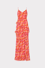 Sunset Tile Ruffle Maxi Dress Pink Multi | Milly Women