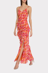 Sunset Tile Ruffle Maxi Dress Pink Multi | Milly Women