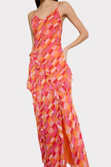 Sunset Tile Ruffle Maxi Dress Pink Multi | Milly Women