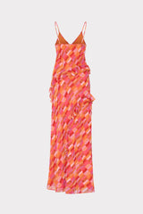 Sunset Tile Ruffle Maxi Dress Pink Multi | Milly Women