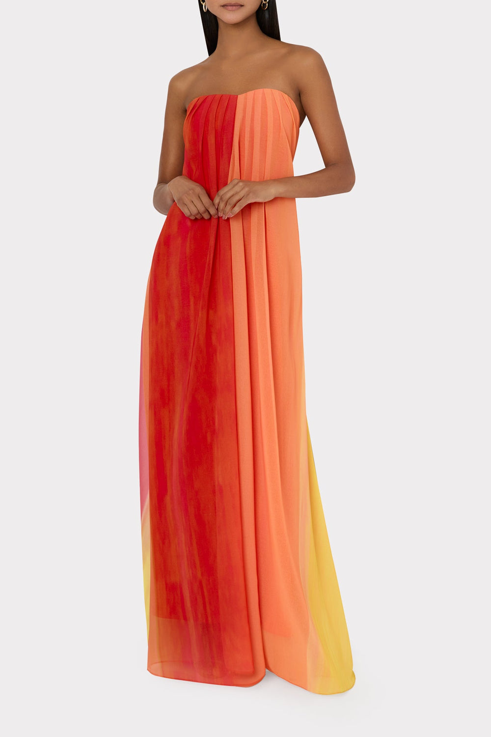 Sunset Stripe Strapless Dress Coral Multi | Milly Women