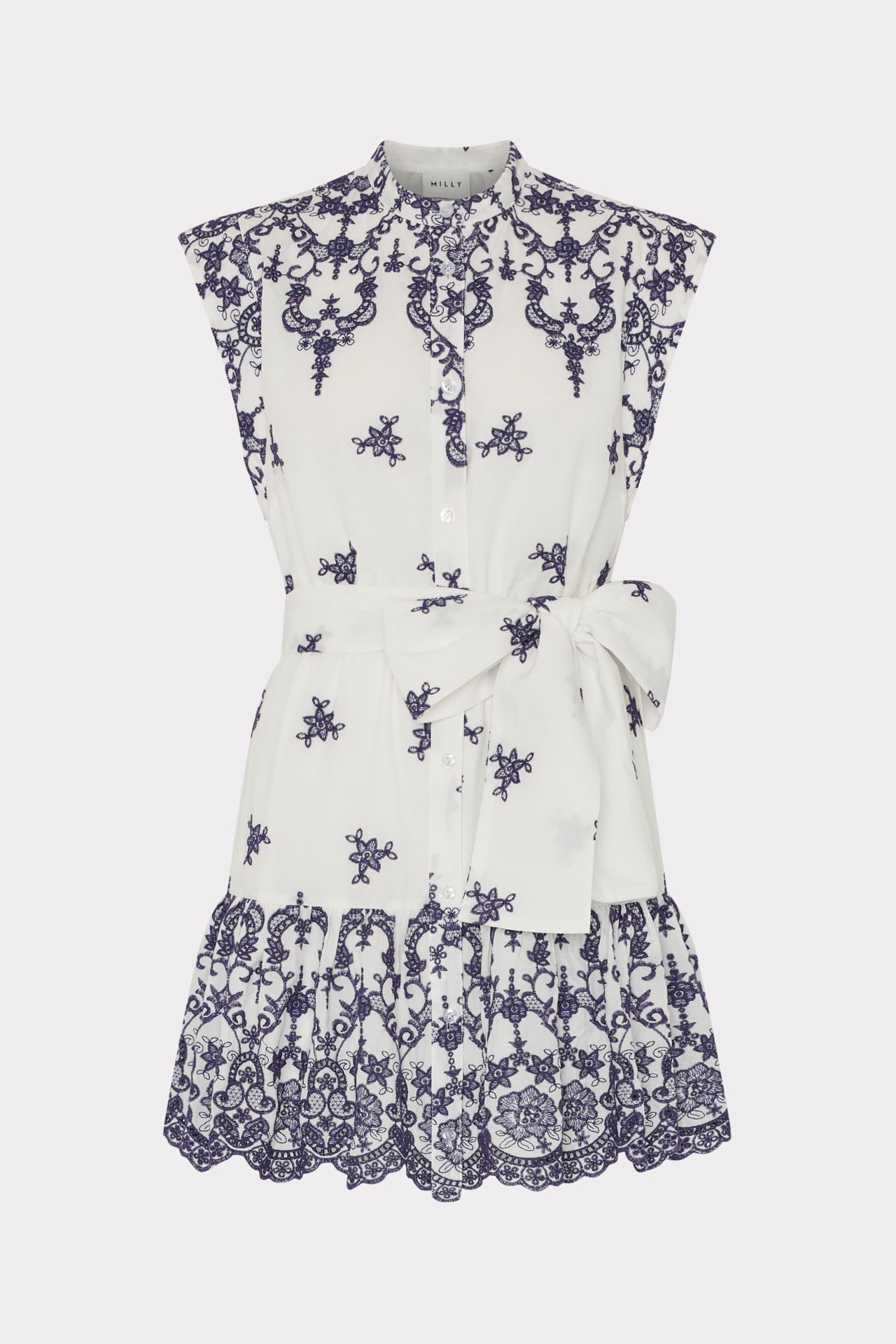 Neelie Floating Petals Eyelet Mini Dress White/Blue | Milly Women