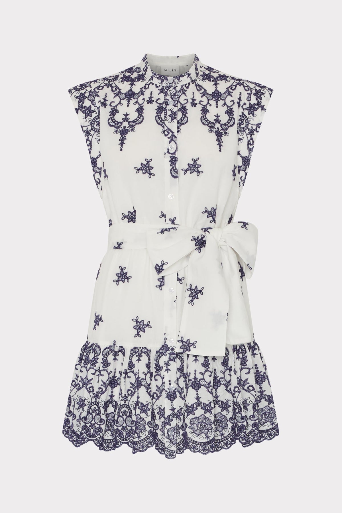 Neelie Floating Petals Eyelet Mini Dress White/Blue | Milly Women