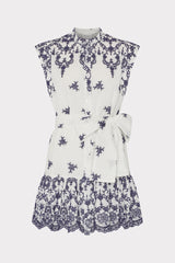 Neelie Floating Petals Eyelet Mini Dress White/Blue | Milly Women