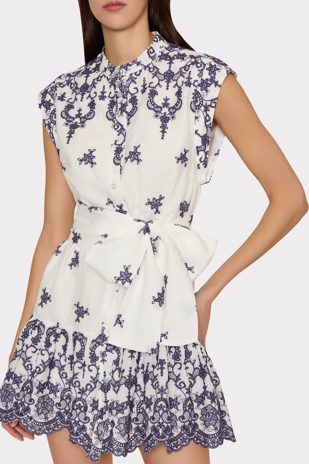 Neelie Floating Petals Eyelet Mini Dress White/Blue | Milly Women