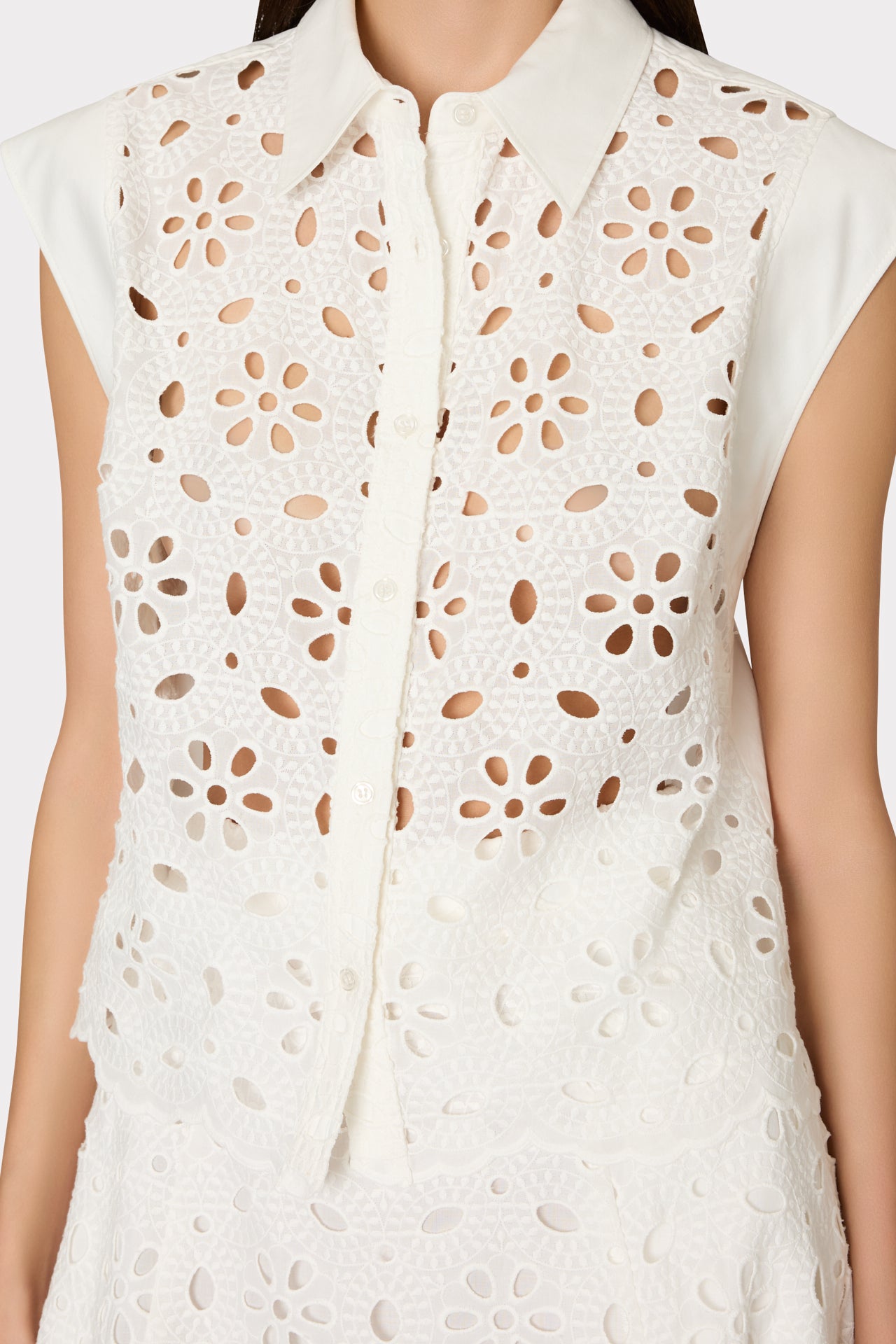 Natalia Floral Eyelet Button Up White | Milly Women