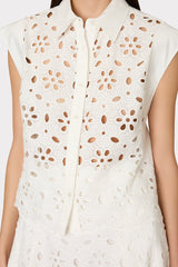 Natalia Floral Eyelet Button Up White | Milly Women