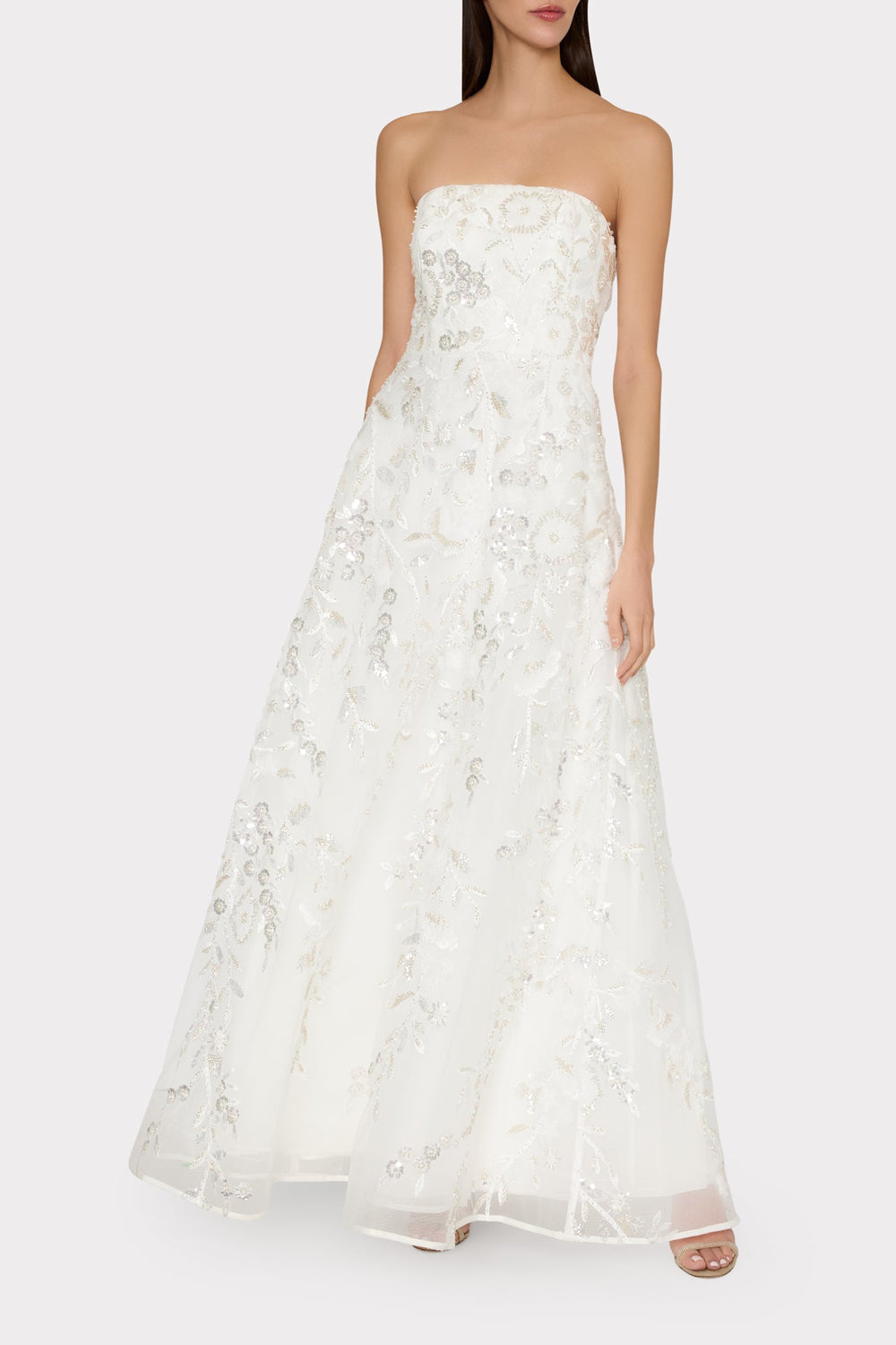 Petunia Beaded Dream Sequins Gown White/Silver | Milly Women