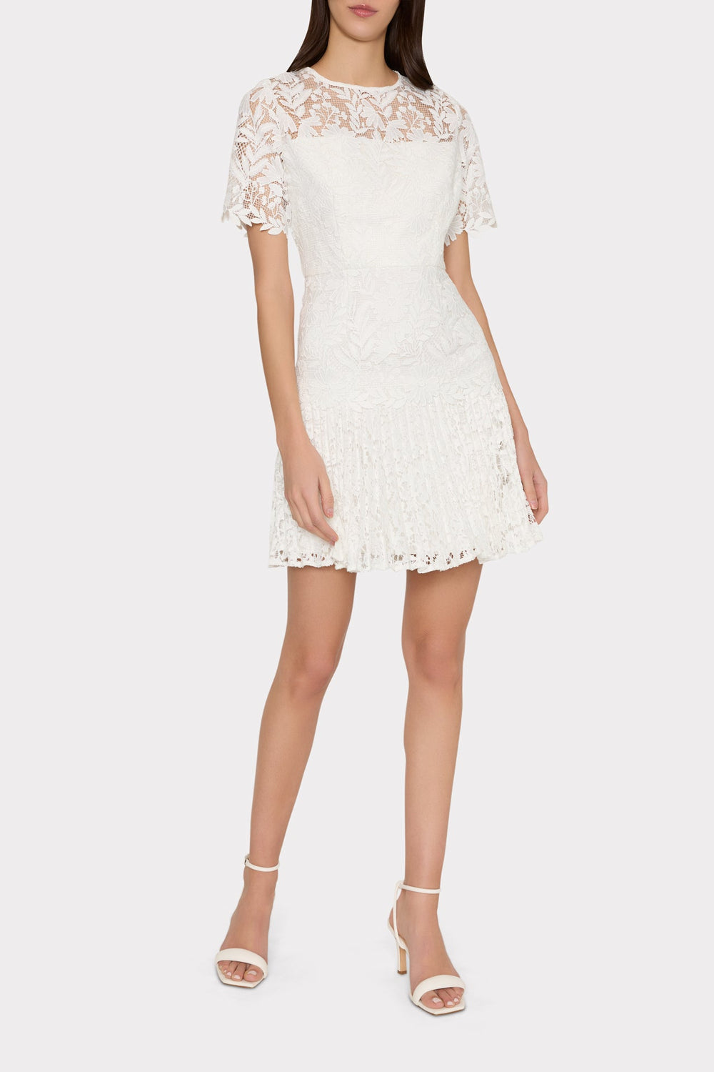 Nikoletta Mixed Laces Pleated Mini Dress White | Milly Women