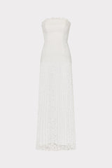 Norelle Strapless Mixed Laces Pleated Maxi Dress White | Milly Women