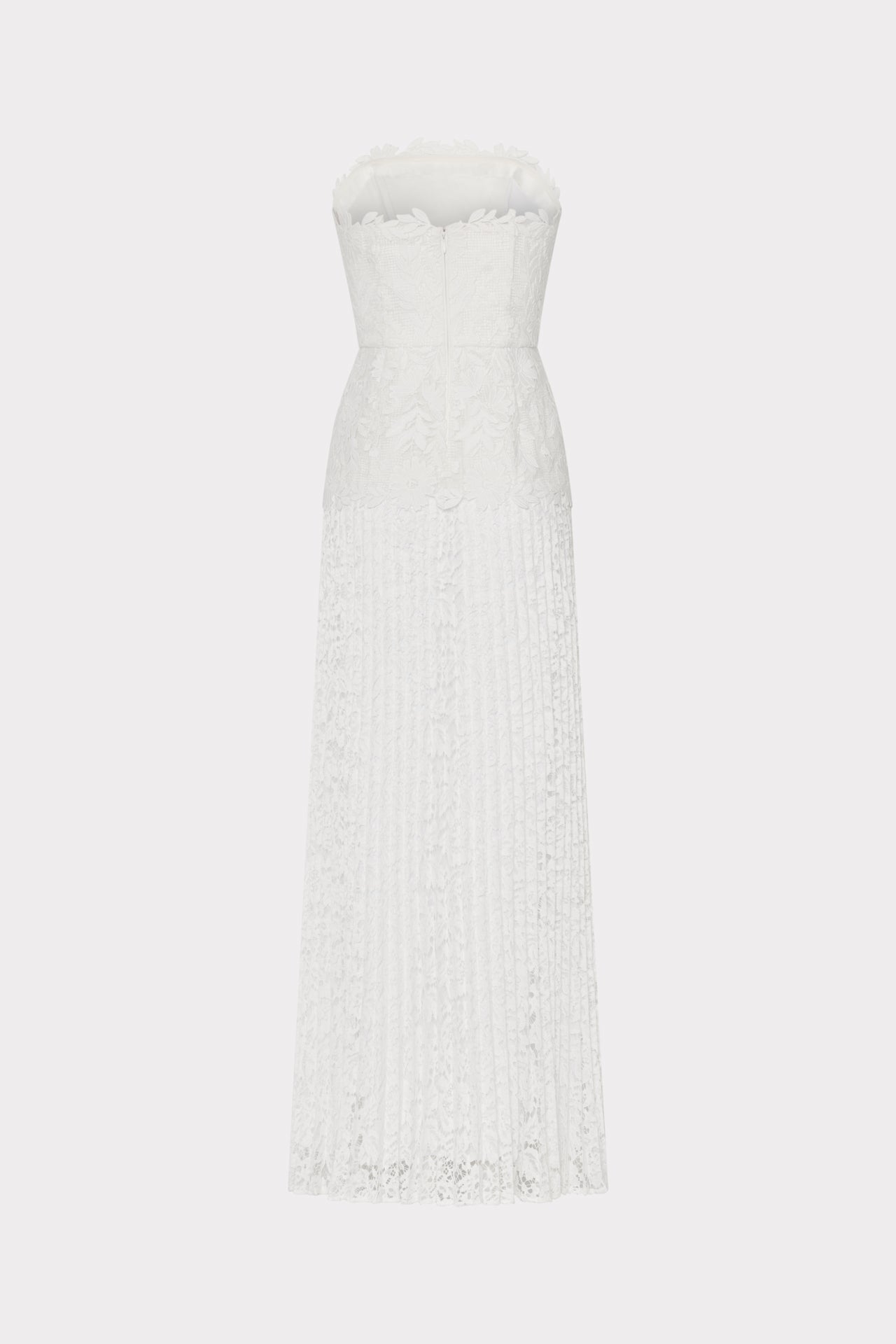 Norelle Strapless Mixed Laces Pleated Maxi Dress White | Milly Women