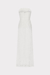Norelle Strapless Mixed Laces Pleated Maxi Dress White | Milly Women