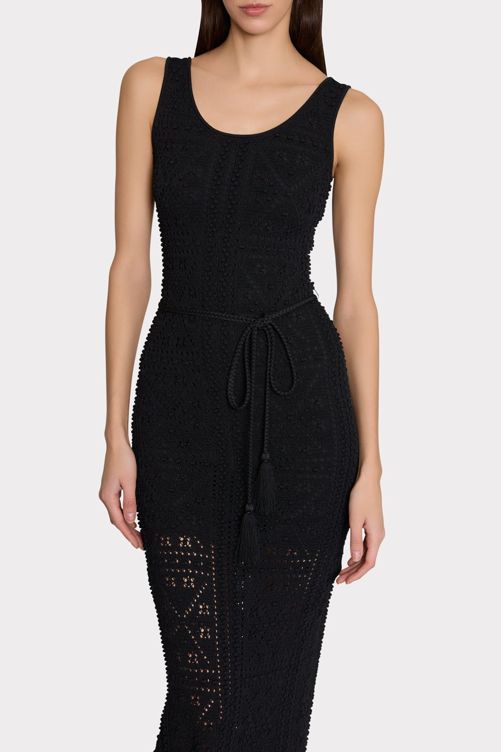 Bubble Pointelle Knit Midi Dress Black | Milly Women