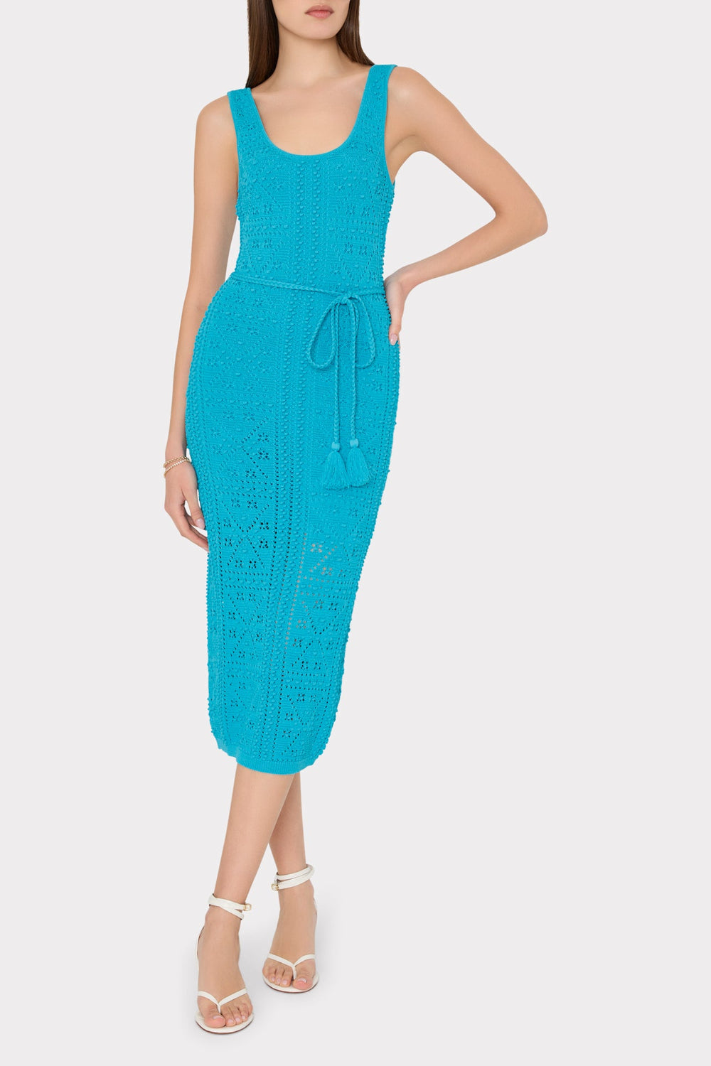 Bubble Pointelle Knit Midi Dress Bright Blue | Milly Women