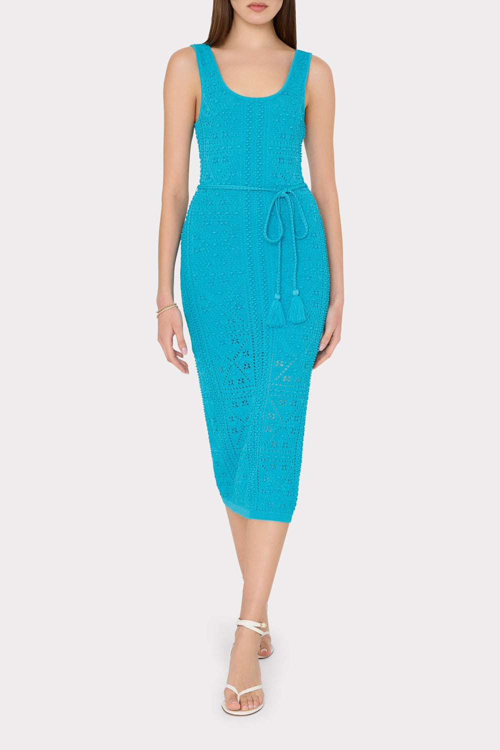 Bubble Pointelle Knit Midi Dress Bright Blue | Milly Women