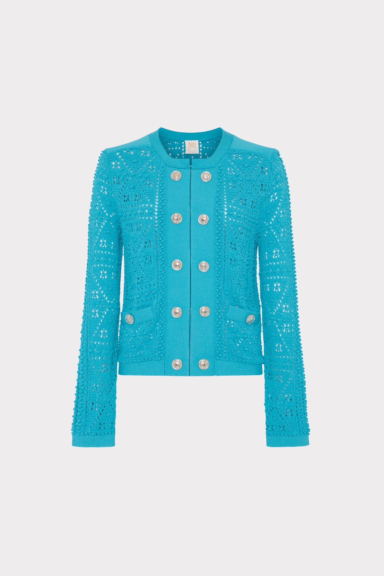 Bubble Pointelle Knit Jacket Bright Blue | Milly Women