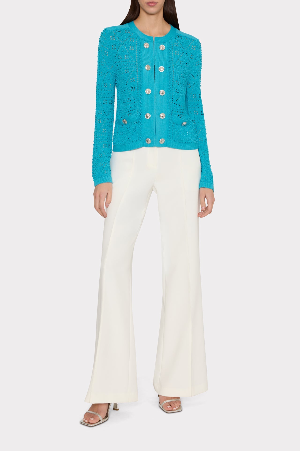 Bubble Pointelle Knit Jacket Bright Blue | Milly Women