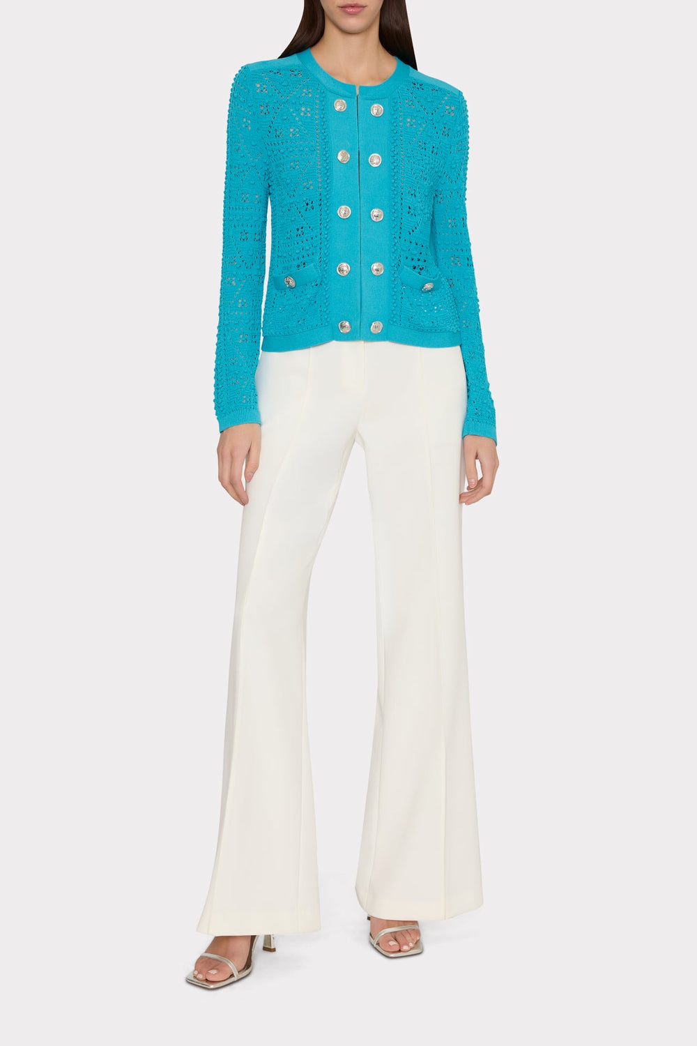 Bubble Pointelle Knit Jacket Bright Blue | Milly Women