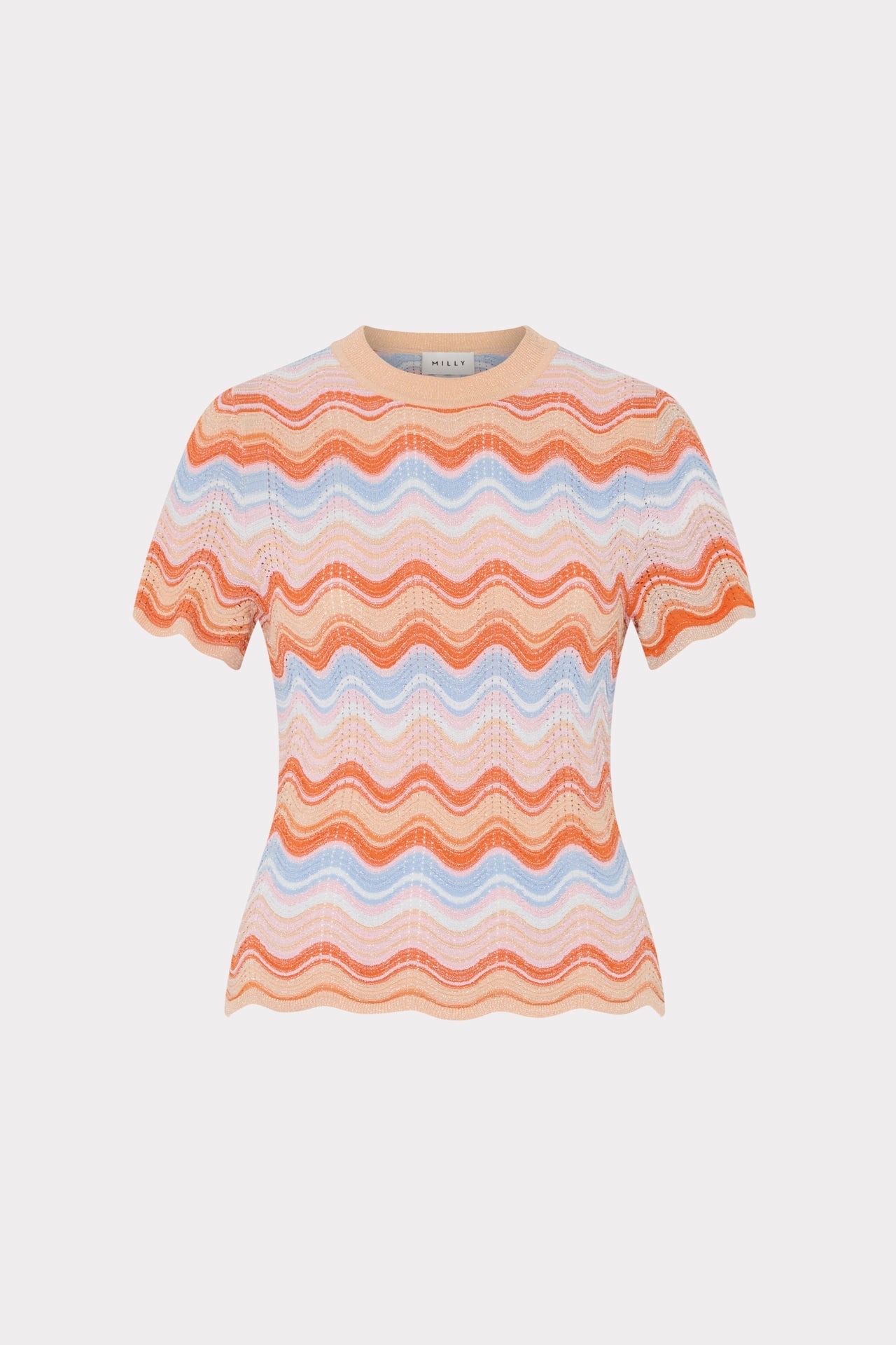 Scallop Wave Short Sleeve Top Coral Pink Multi | Milly Women