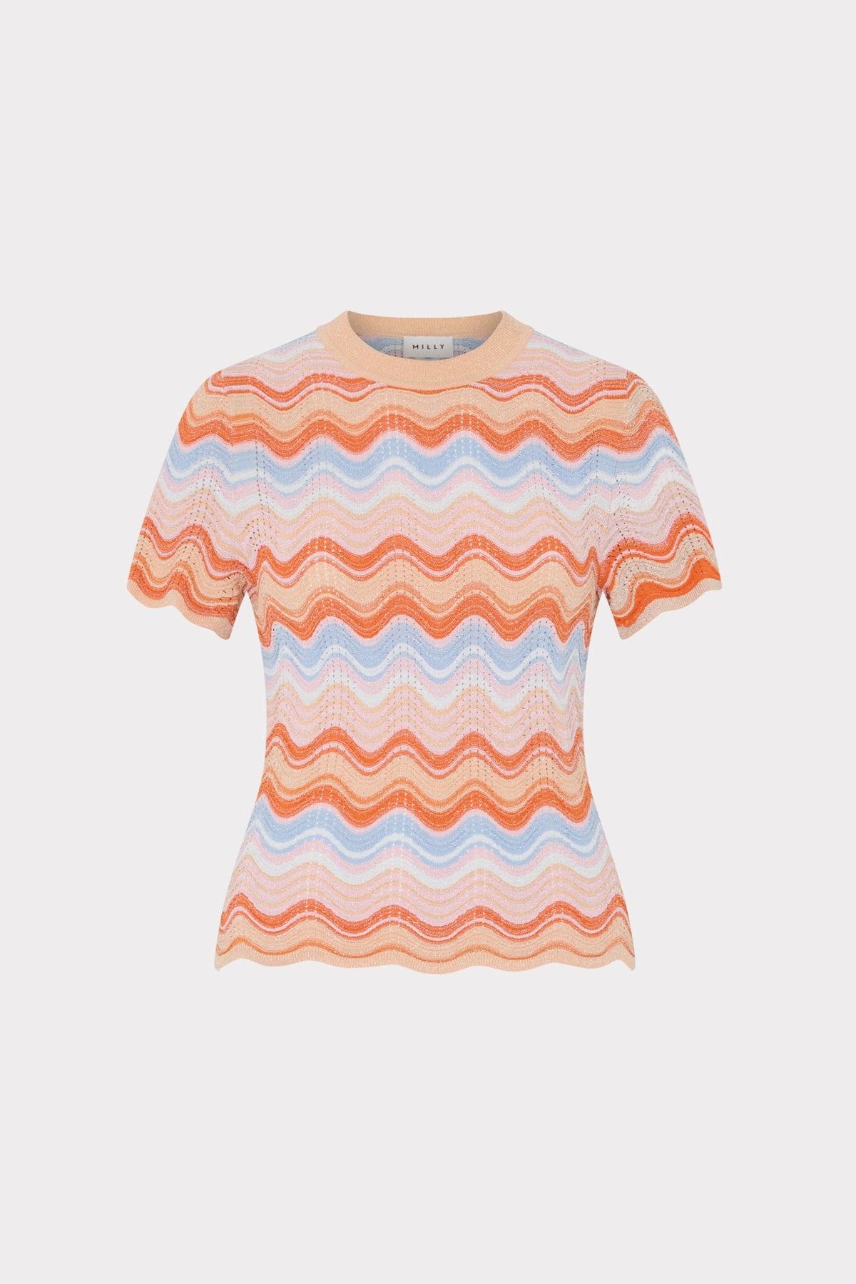 Scallop Wave Short Sleeve Top Coral Pink Multi | Milly Women