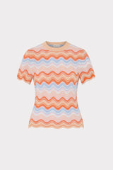 Scallop Wave Short Sleeve Top Coral Pink Multi | Milly Women
