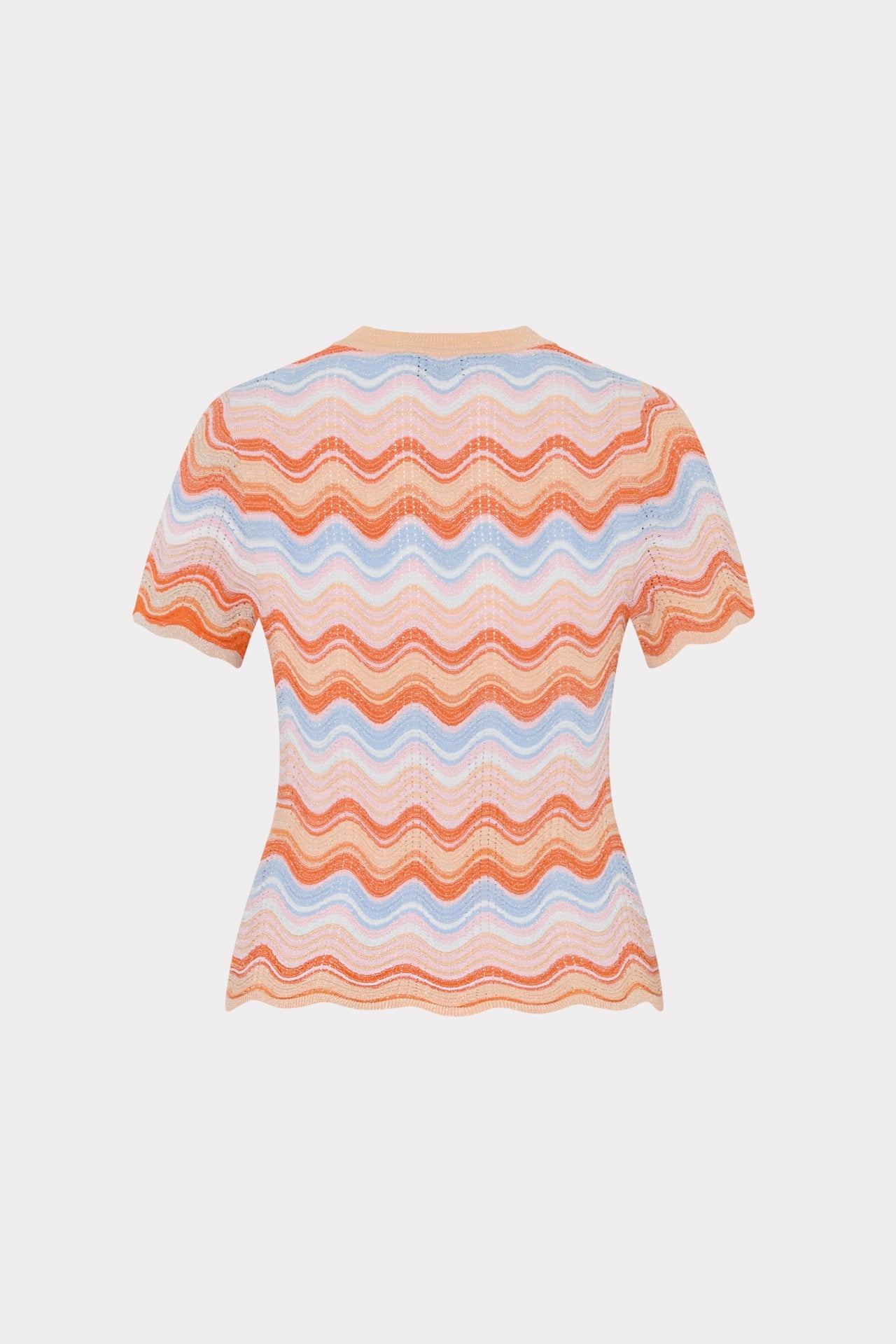 Scallop Wave Short Sleeve Top Coral Pink Multi | Milly Women