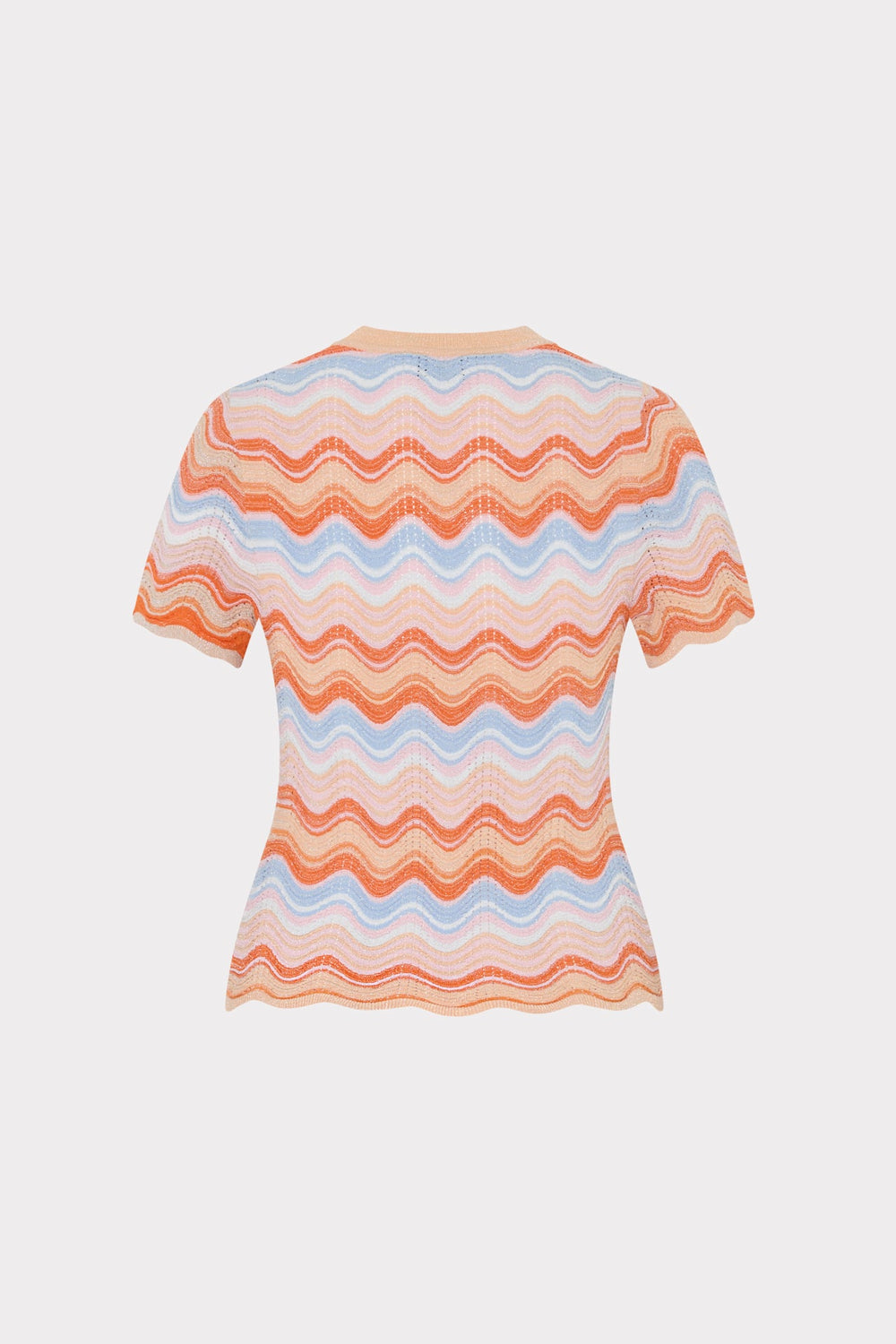 Scallop Wave Short Sleeve Top Coral Pink Multi | Milly Women