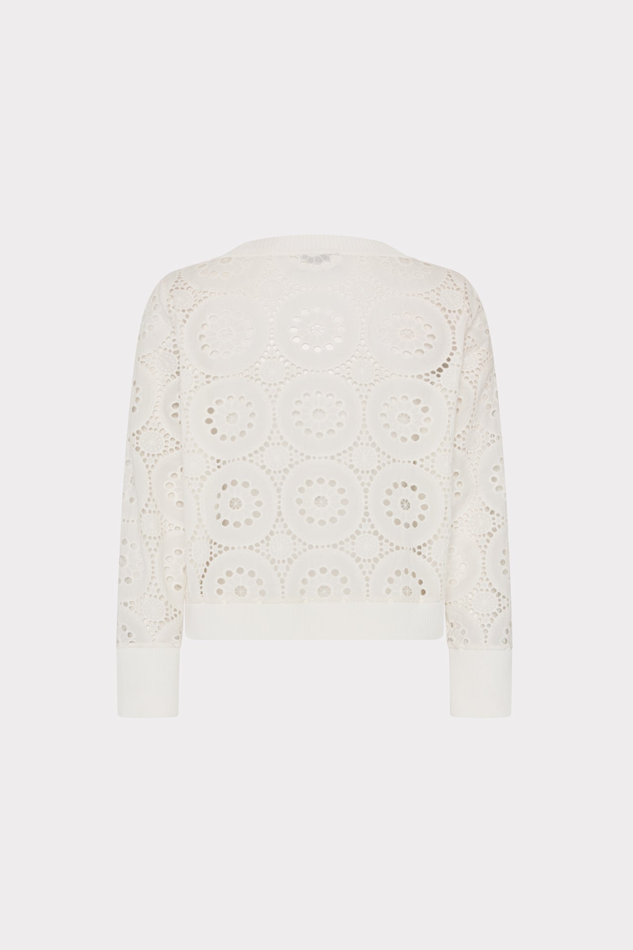 V-Neck Embroidery Knit Detail Top Ecru | Milly Women