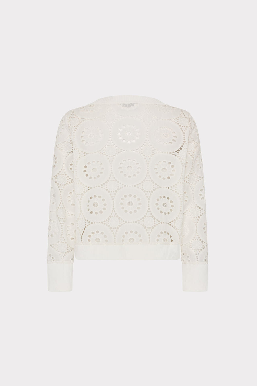 V-Neck Embroidery Knit Detail Top Ecru | Milly Women
