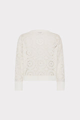 V-Neck Embroidery Knit Detail Top Ecru | Milly Women