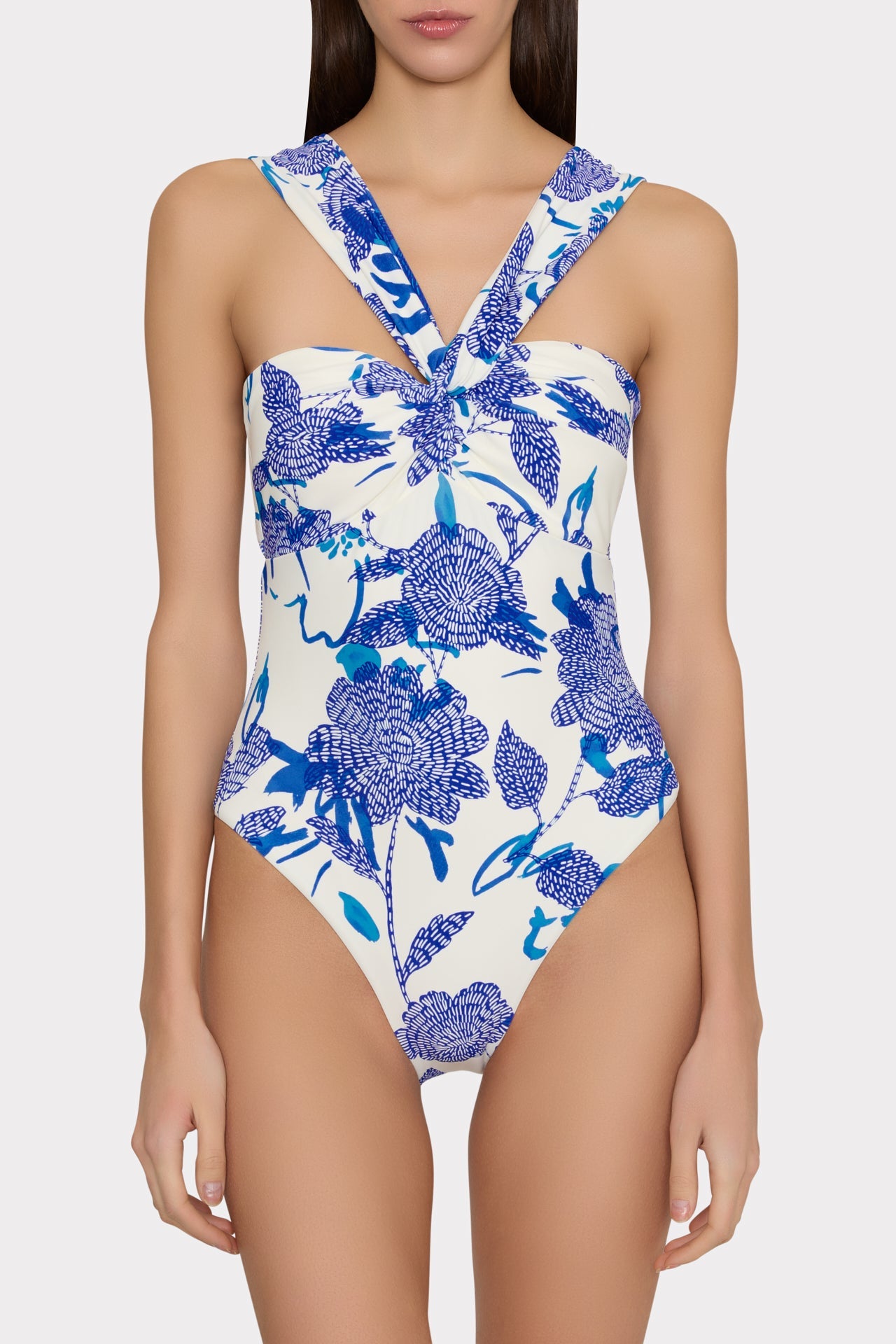 Betsy Brushwork Floral Bandeau One Piece Blue Multi | Milly Women