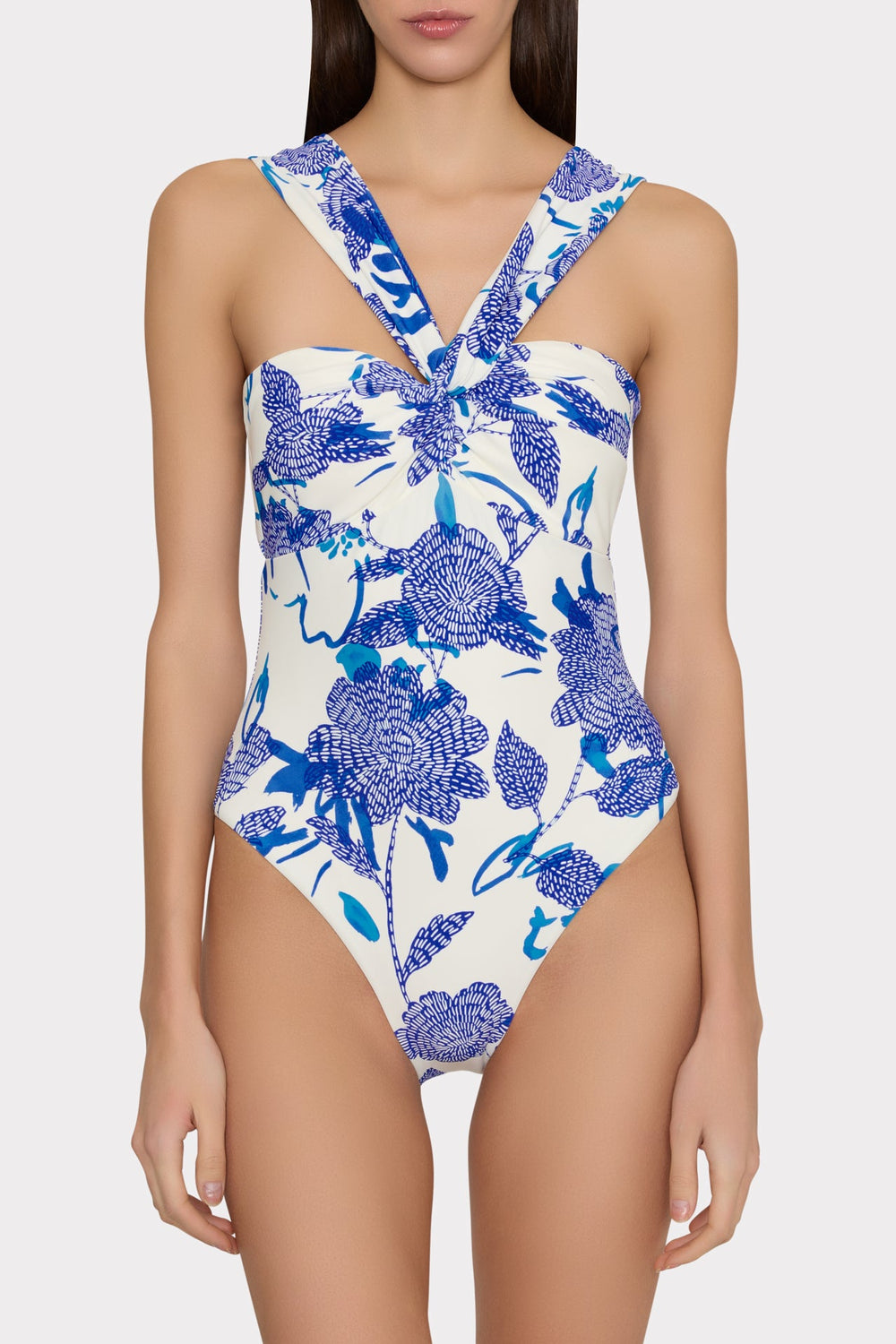 Betsy Brushwork Floral Bandeau One Piece Blue Multi | Milly Women