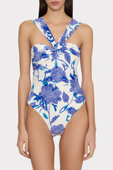 Betsy Brushwork Floral Bandeau One Piece Blue Multi | Milly Women