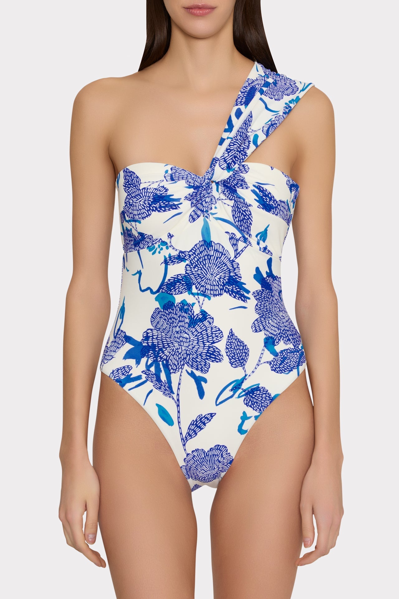 Betsy Brushwork Floral Bandeau One Piece Blue Multi | Milly Women