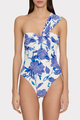 Betsy Brushwork Floral Bandeau One Piece Blue Multi | Milly Women