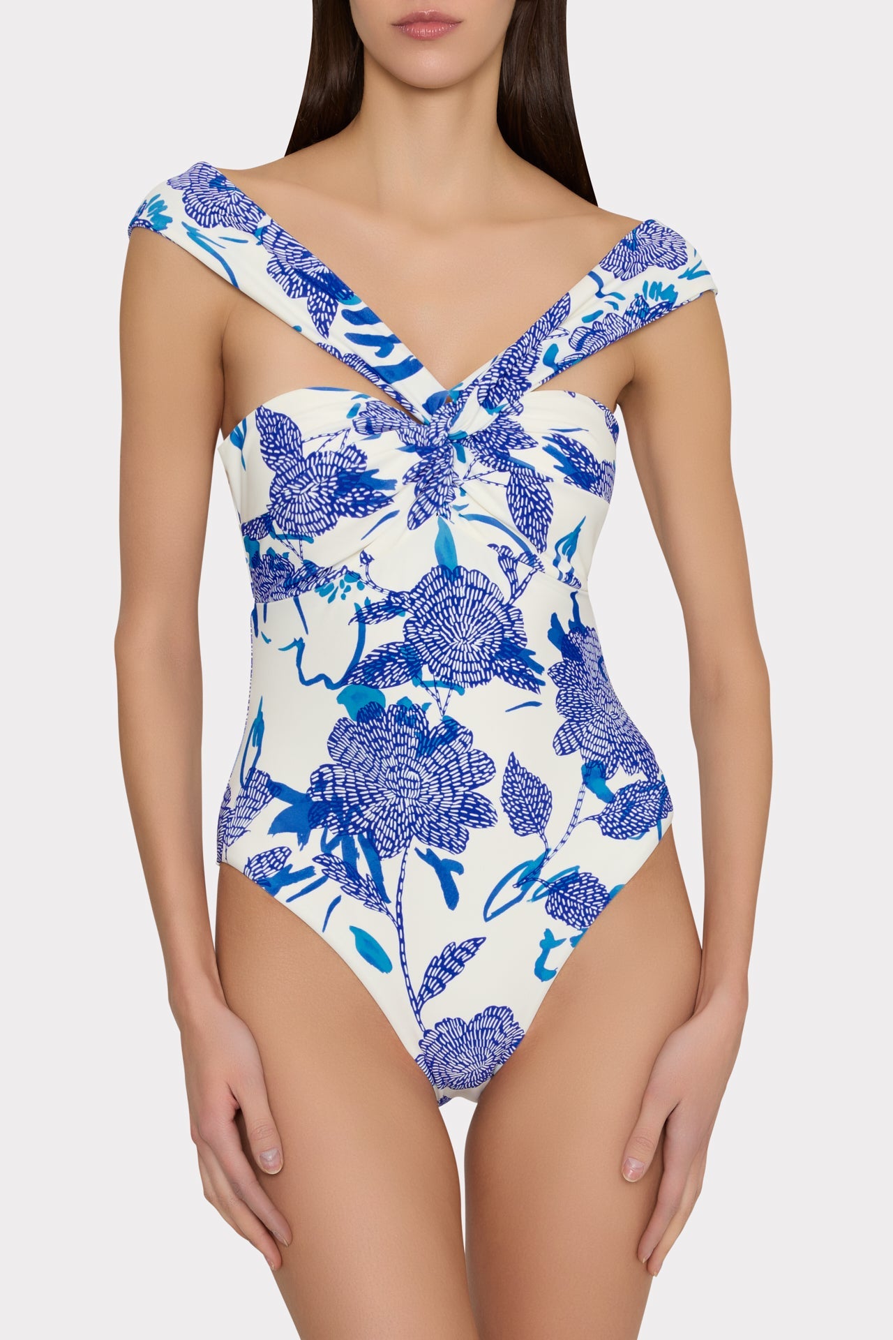 Betsy Brushwork Floral Bandeau One Piece Blue Multi | Milly Women
