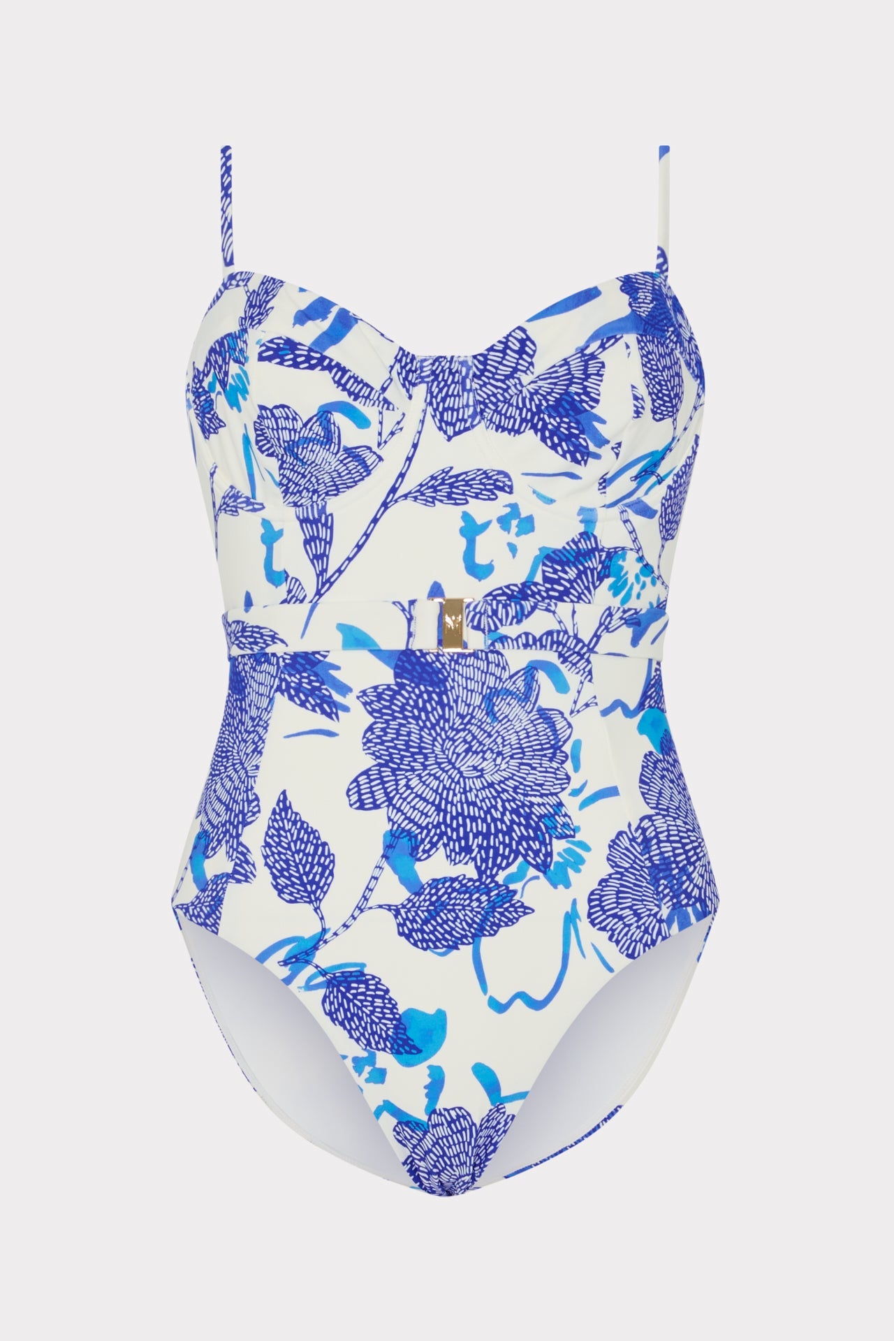 Brushwork Floral Belted One Piece Blue Multi | Milly Women