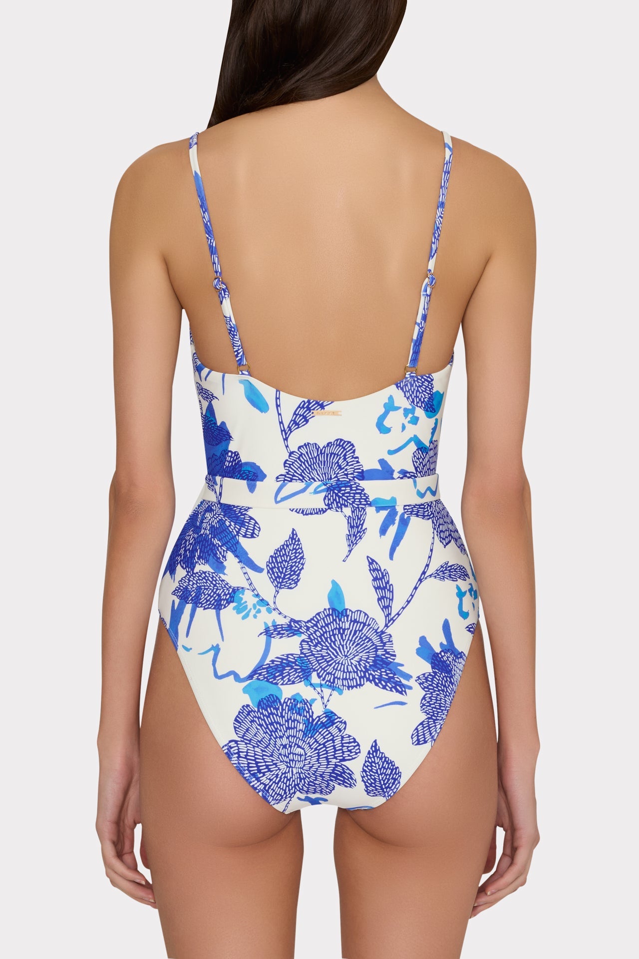 Brushwork Floral Belted One Piece Blue Multi | Milly Women