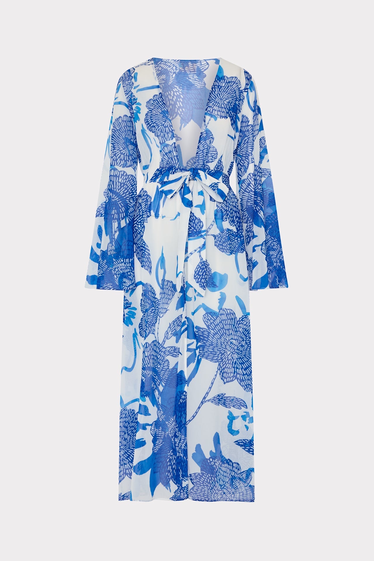 Vince Brushwork Floral Chiffon Cover-Up Dress Blue Multi | Milly Women