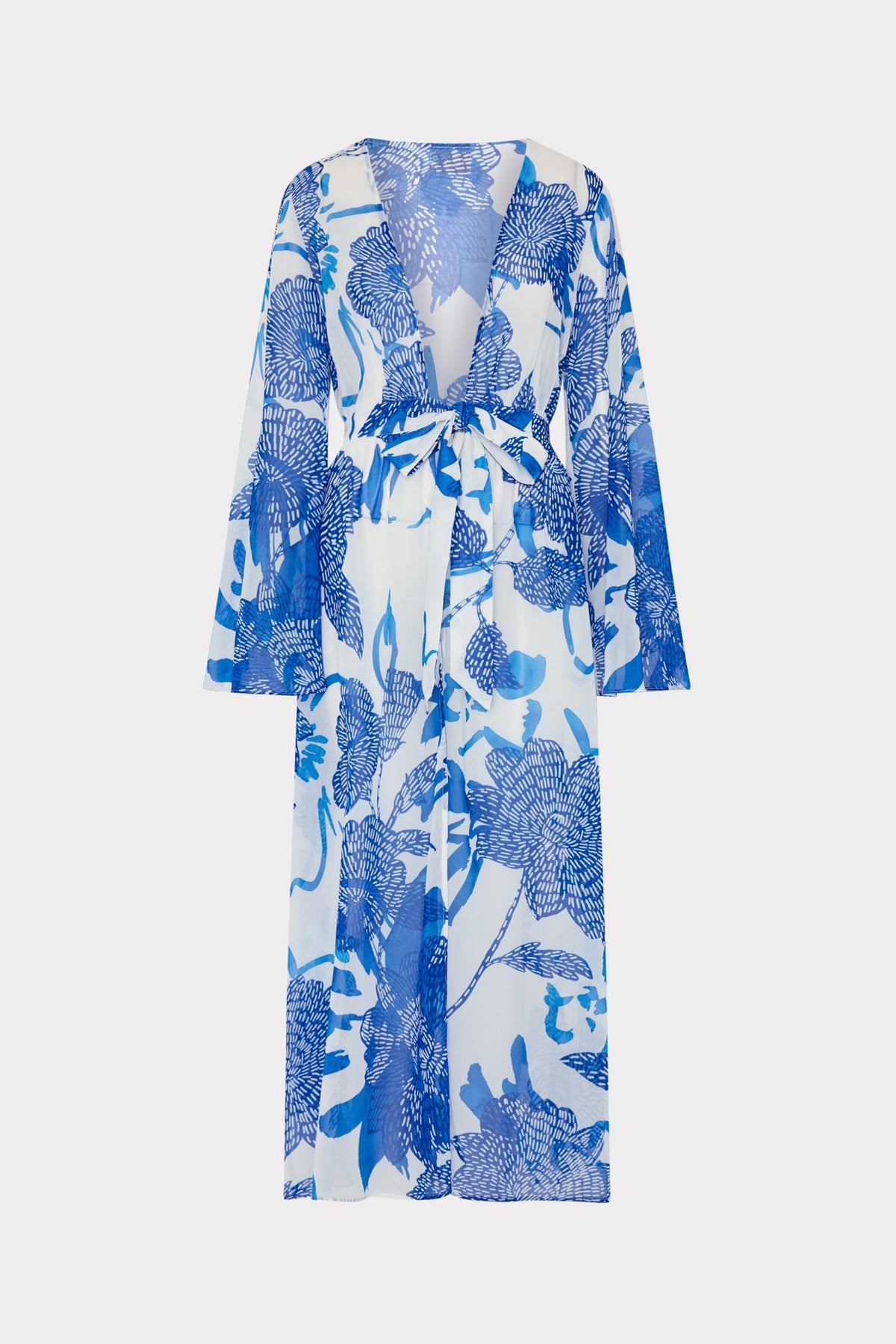 Vince Brushwork Floral Chiffon Cover-Up Dress Blue Multi | Milly Women