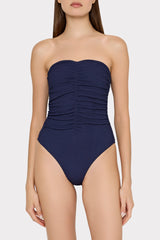 Textured Ruched One Piece Navy | Milly Women
