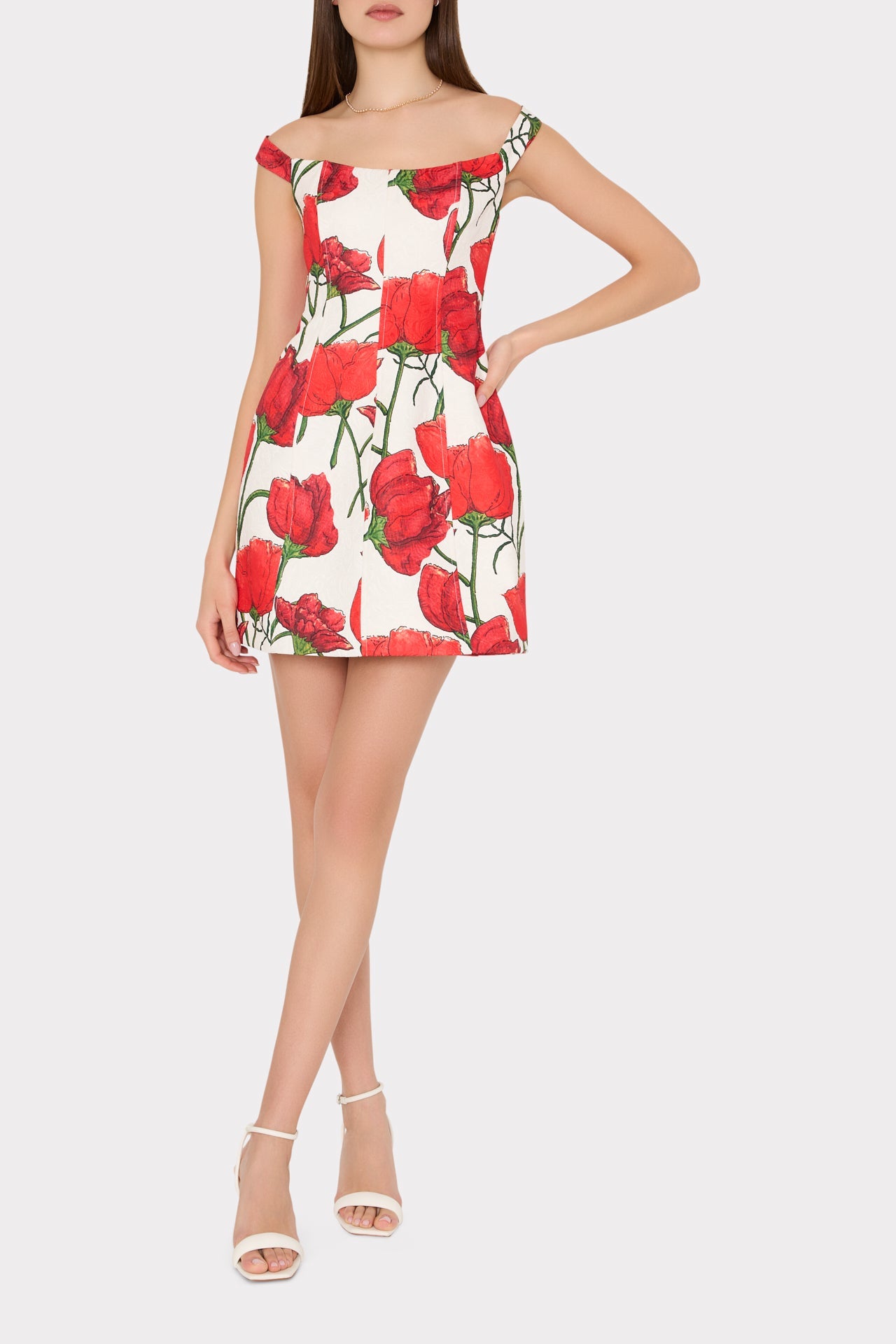Peggy Off The Shoulder Red Peonia Mini Dress Red Multi | Milly Women