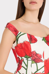 Peggy Off The Shoulder Red Peonia Mini Dress Red Multi | Milly Women