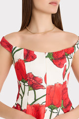 Peggy Off The Shoulder Red Peonia Mini Dress Red Multi | Milly Women