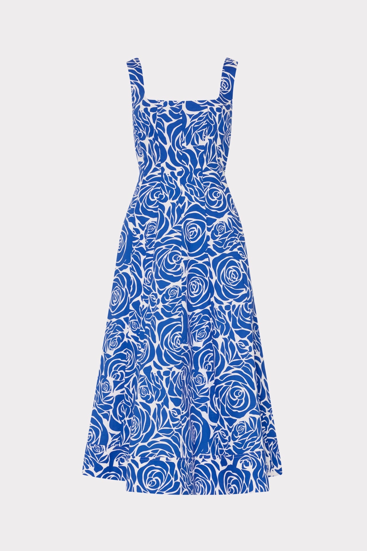 Nia Blue Rose Poplin Midi Dress Blue/White | Milly Women