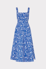 Nia Blue Rose Poplin Midi Dress Blue/White | Milly Women