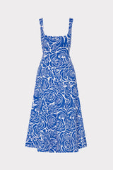 Nia Blue Rose Poplin Midi Dress Blue/White | Milly Women