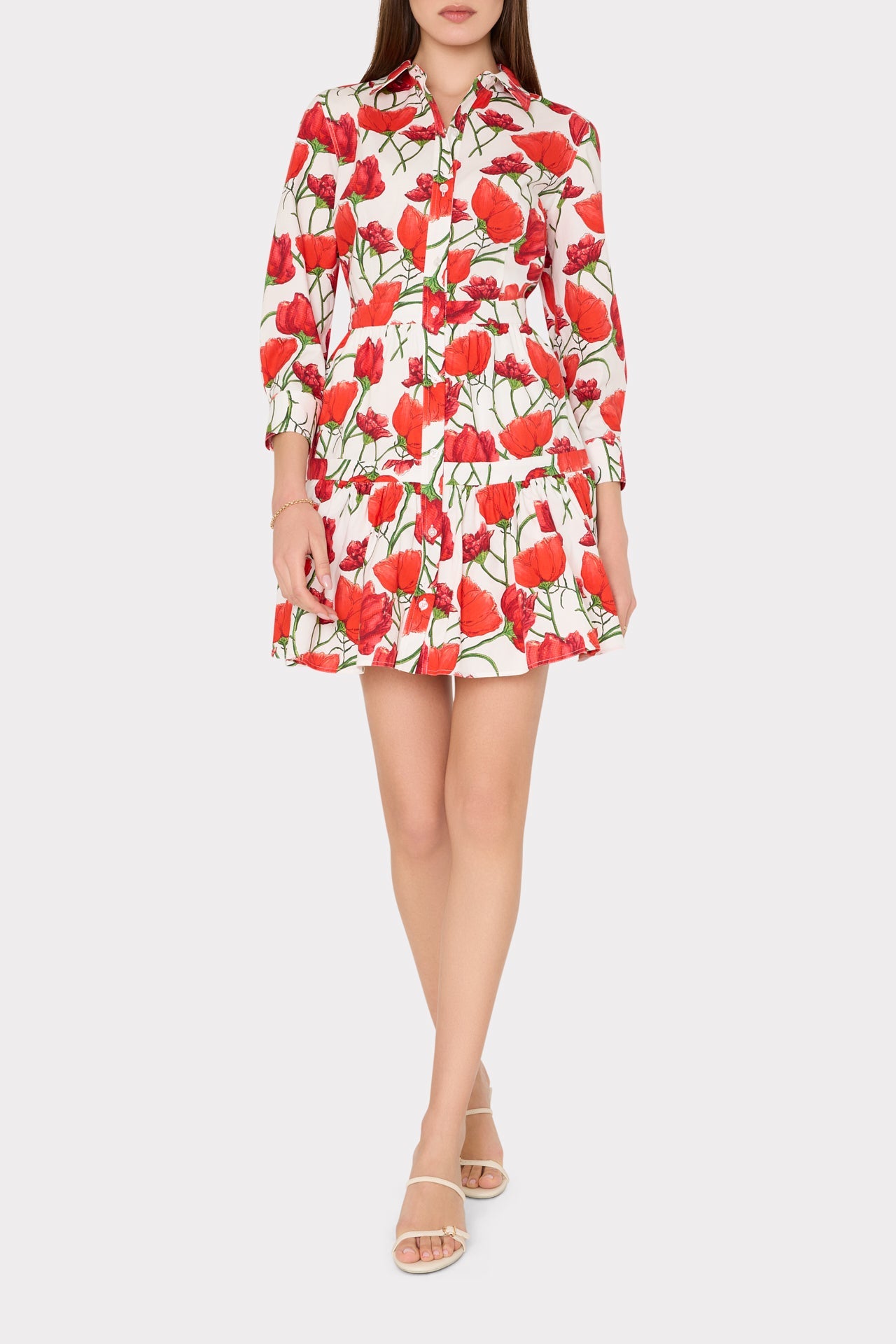 Priscilla Red Peonia Poplin Shirt Dress Red Multi | Milly Women