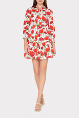 Priscilla Red Peonia Poplin Shirt Dress Red Multi | Milly Women