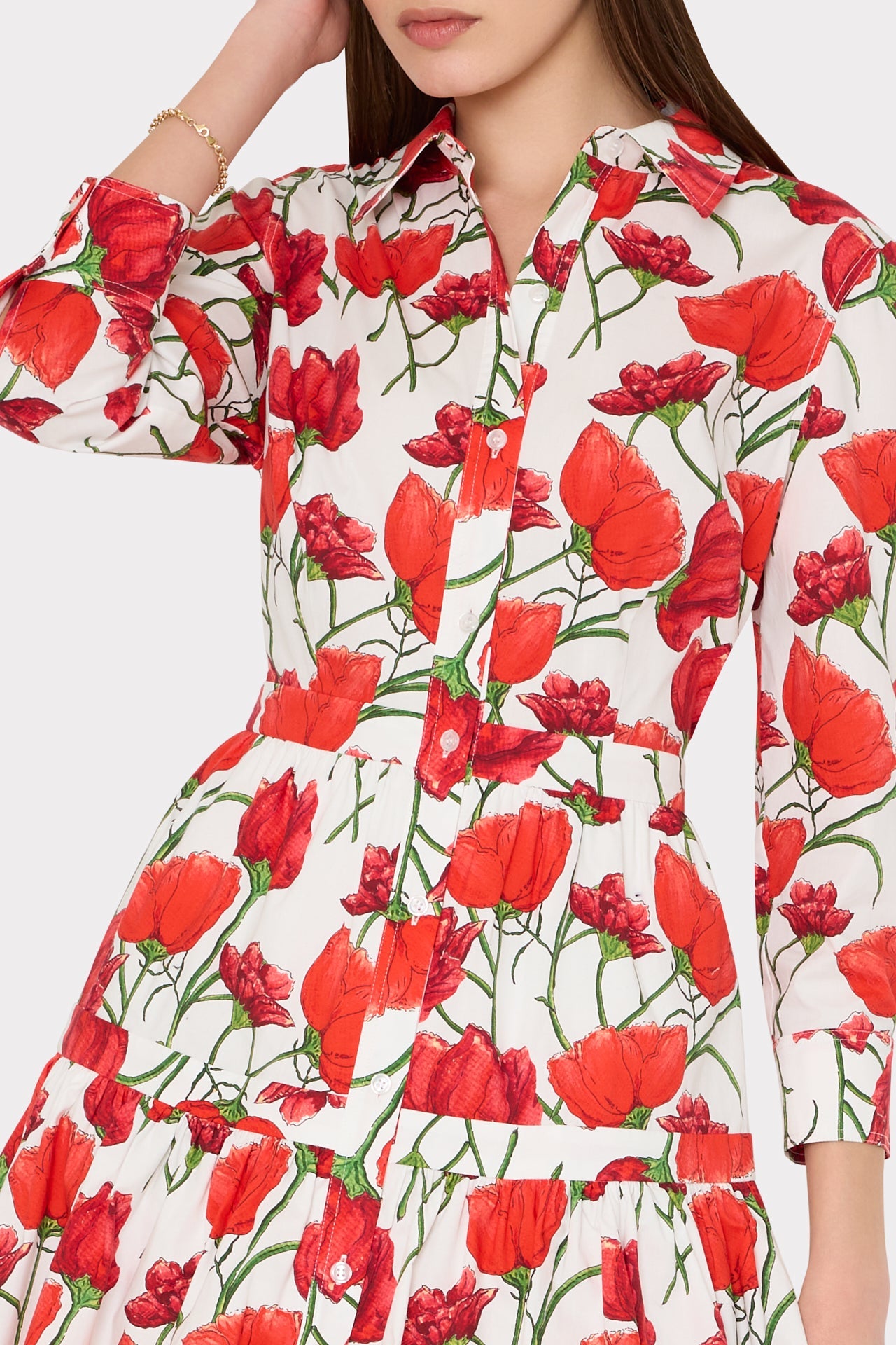 Priscilla Red Peonia Poplin Shirt Dress Red Multi | Milly Women